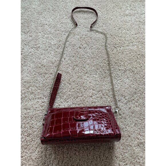 Just Solutions Red Faux Croc Leather Shoulder Bag With Chain Strap & Wristlet‎ - Picture 1 of 7